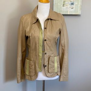 Isle Jacobsen Hornbæk sz 38 soft Leather Jacket with green detailing